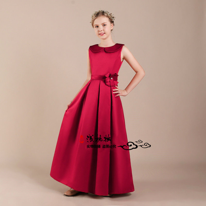包邮新款红黑色大儿童礼服女童连衣裙钢琴演出童装表演婚礼公主裙