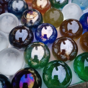 35mm大号玻璃珠弹珠工艺用品装饰珠五彩七彩玻璃球老人按摩彩色球