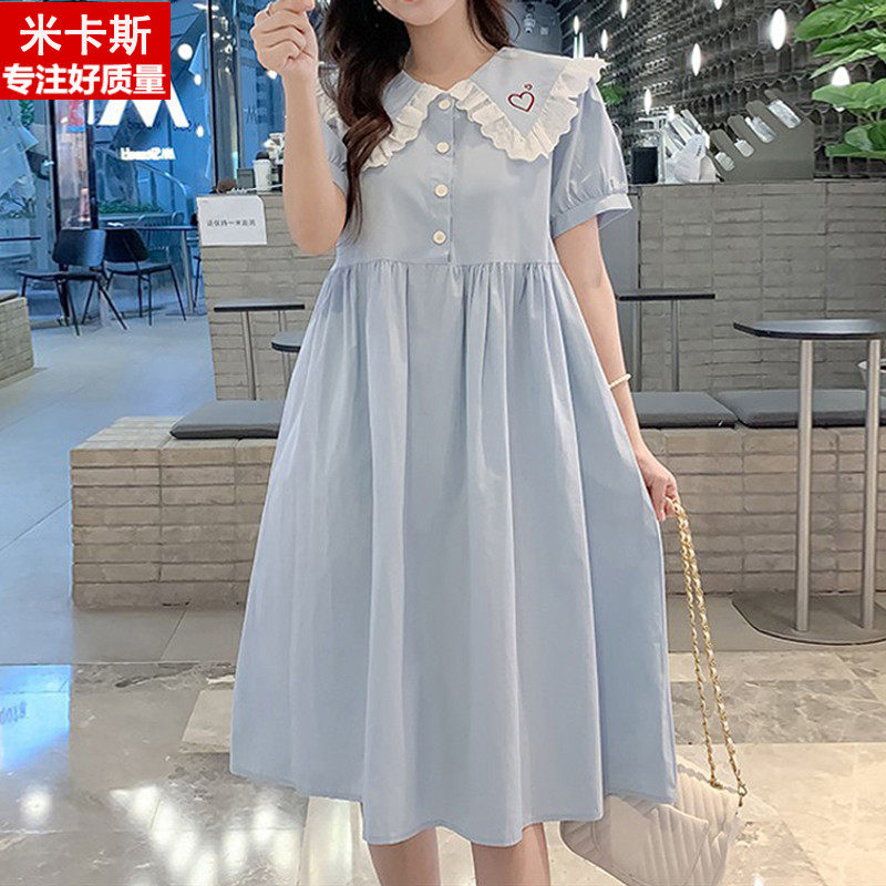 胖女孩裙子夏装中学生大码宽松显瘦纯棉胖童装大童儿童女童连衣裙