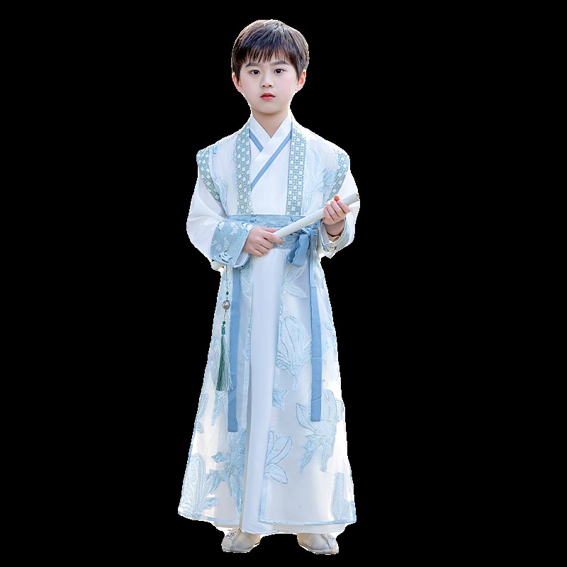儿童汉服唐装国风男童春秋款2024新款夏季古风国学服诗朗诵演出服