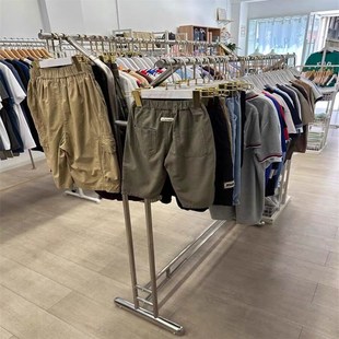 服装店中岛架双排高低挂衣架不锈钢拉丝陈列道具男女装落地式货架
