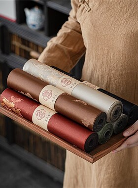 中式云松桌旗织锦缎麂皮绒茶席茶道禅意茶旗茶桌布西阵织茶配桌垫