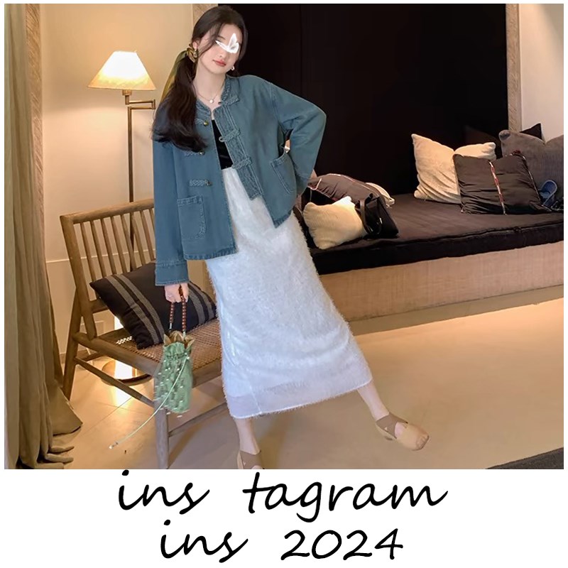 花栗鼠小姐 玉楼春 新中式国风牛仔外套2024春宽松H版型盘扣上衣