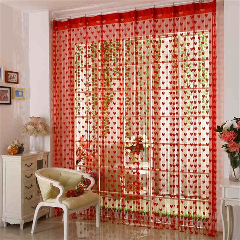 结婚门帘桃心形线帘婚庆装饰品加密丝线窗帘红色紫色粉色帘子包邮