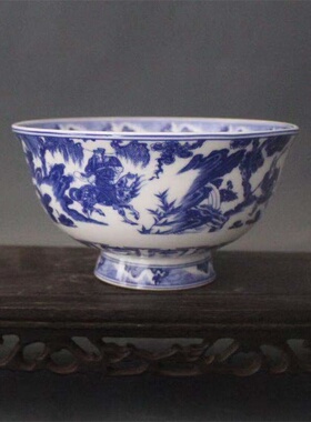 大清乾隆年制青花人物鬼谷子下山纹碗仿古摆件瓷器古玩做旧收藏