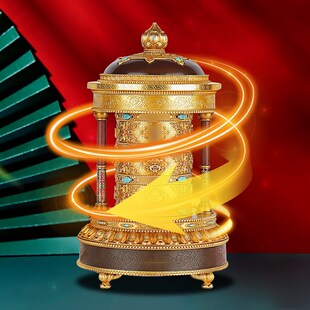 藏族转经简摆件慧宝新品福慧骈臻转轮纯铜摆件电动家用桌面桶转筒
