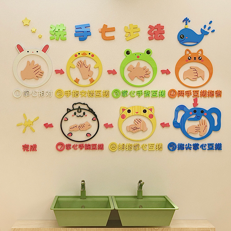 七步洗手法亚克力主题幼儿园墙面装饰创意环境布置材料卫生间厕所