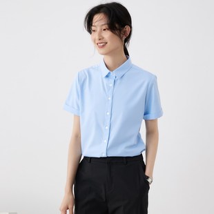 宿色短袖衬衫女职业正装夏季新款小翻领气质OL公务员面试白衬衣