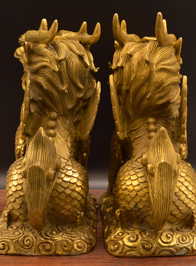 包邮纯铜财富麒麟摆件镇宅招财火麒麟铜铜麒麟