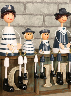 一家四口吊脚娃娃小摆件北欧创意客厅玄关儿童房间家居卧室装饰品