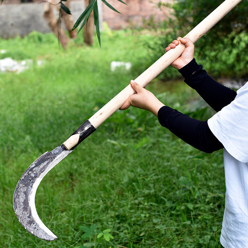 九哥锰钢锻打一体镰刀长柄修枝砍柴刀农用割草工具老式砍树小弯刀