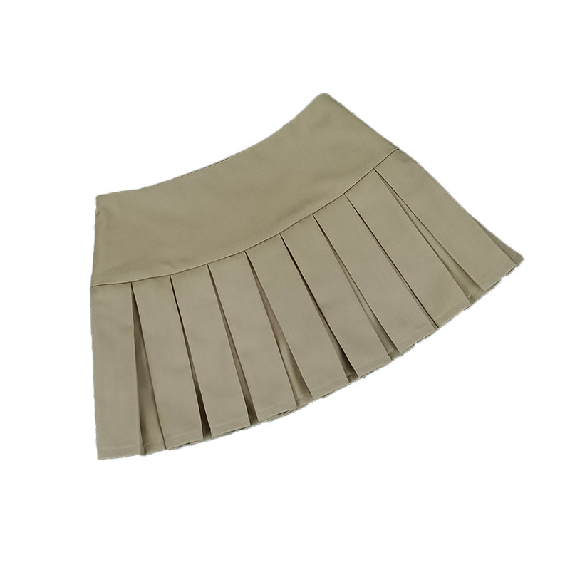 卡其色半裙夏百褶裙西装面料a字半身裙小个子xs裙子150显高短裙