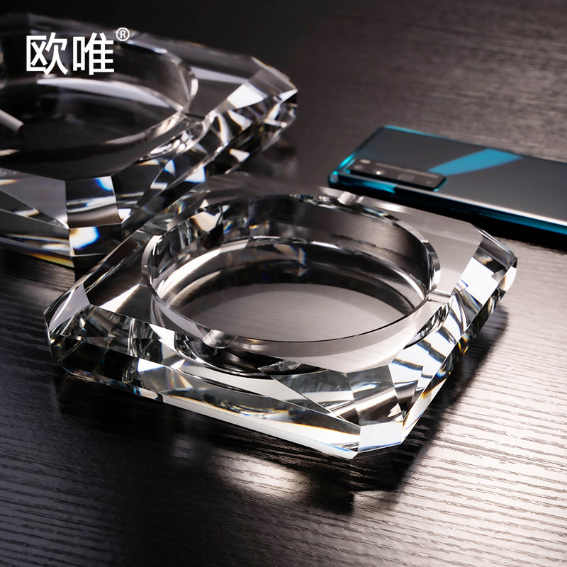 欧式水晶玻璃烟灰缸纯手工切割烟缸客厅办公室酒吧烟灰缸定制LOGO