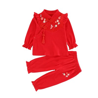 女宝宝唐装婴儿衣服春秋季红色连体衣一周岁礼服抓周百岁宴套装夏