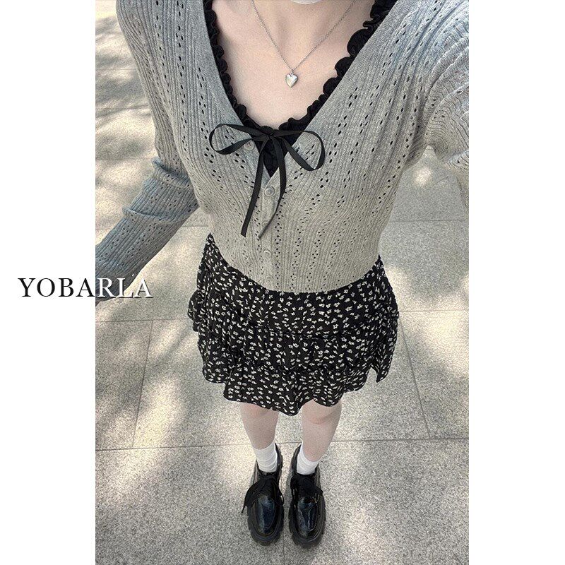 黑色碎花蛋糕短裙女夏季高腰大码胖mm遮肚显瘦小个子a字半身裙子