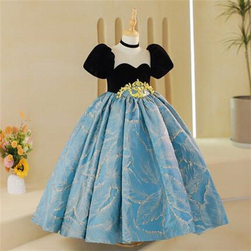 儿童礼服公主裙女童高端拖尾主持生日模特走秀钢琴演出服