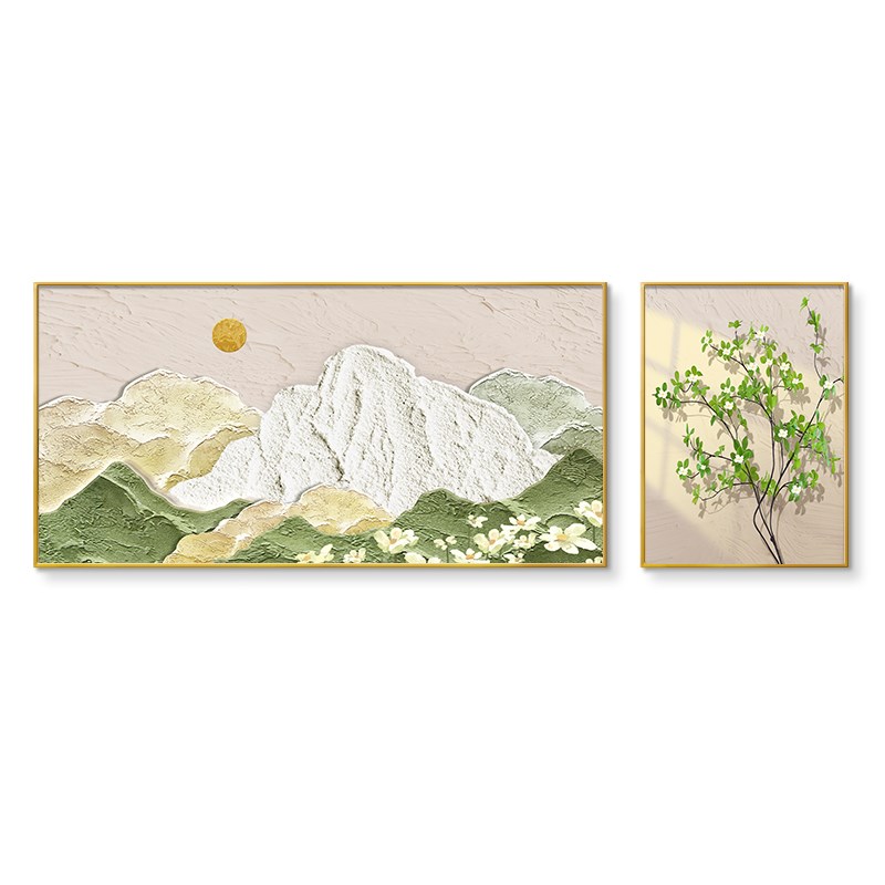 背有靠山客厅装饰画小清新沙发背景墙挂画奶油风风景两联组合壁画