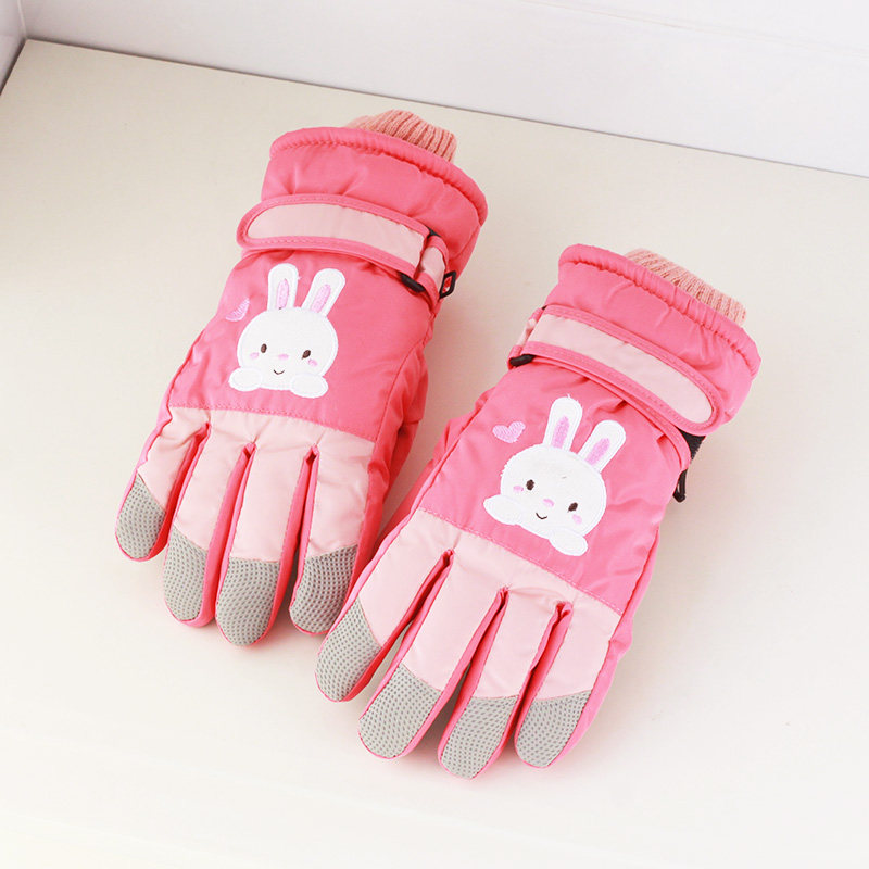 滑雪手套冬季4-12岁学生卡通可爱分指加绒厚保暖女童户外玩雪防水