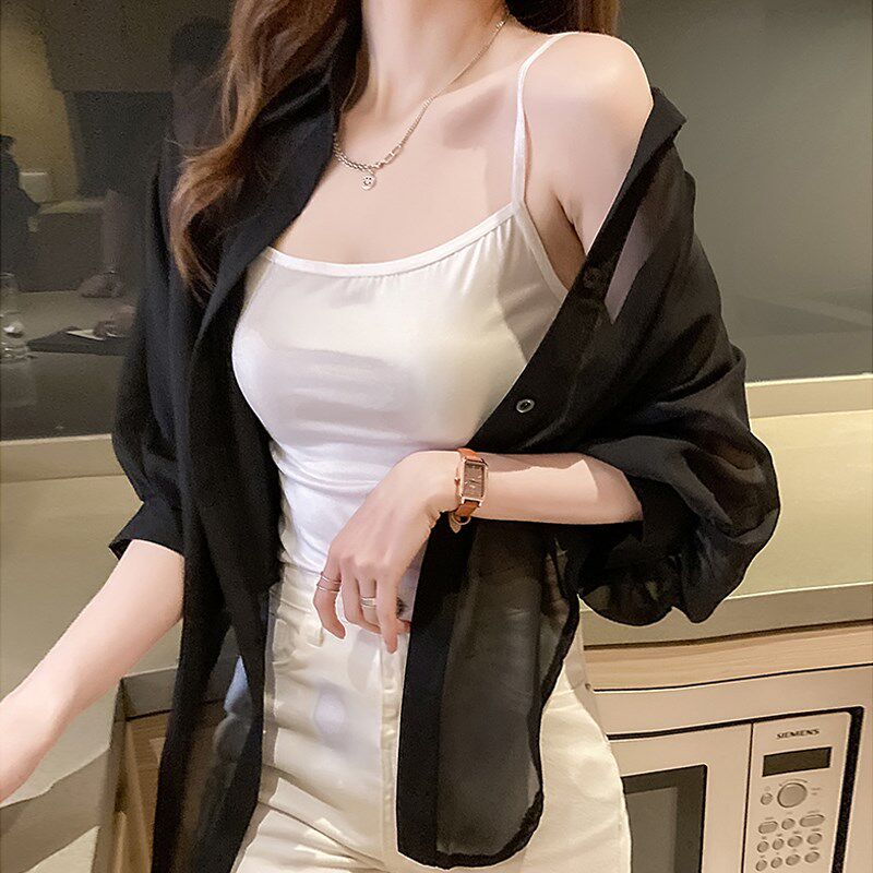 防晒开衫披肩女外搭衬衫上衣夏季2024新款薄款雪纺衫吊带裙子罩衫