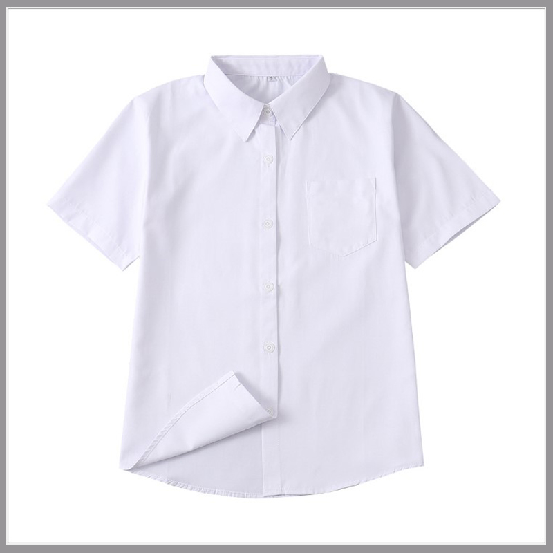 女短袖衬衫上衣V领圆领姓姓领白色粉色蓝色黑色JK工作服班服校服