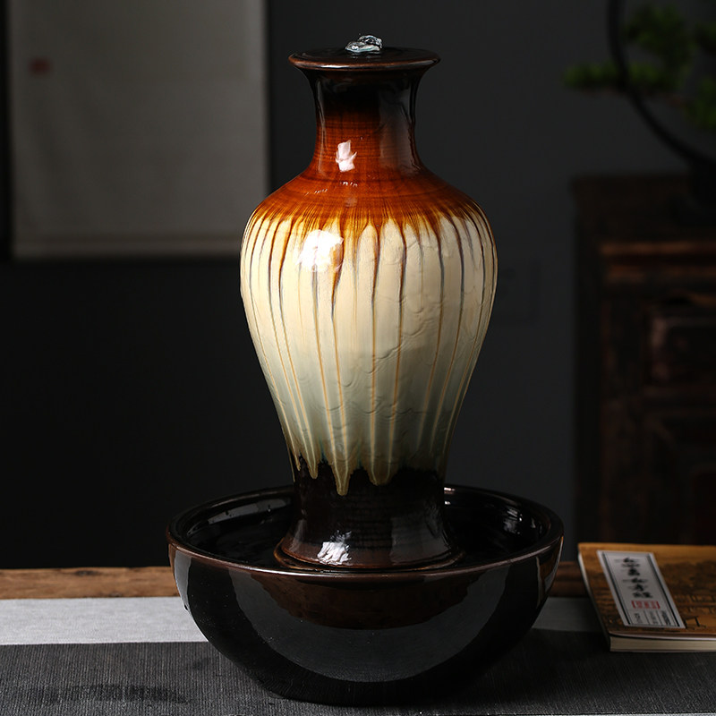陶瓷流水器循环水加湿器喷泉创意办公室桌面客厅茶几花瓶装饰摆件