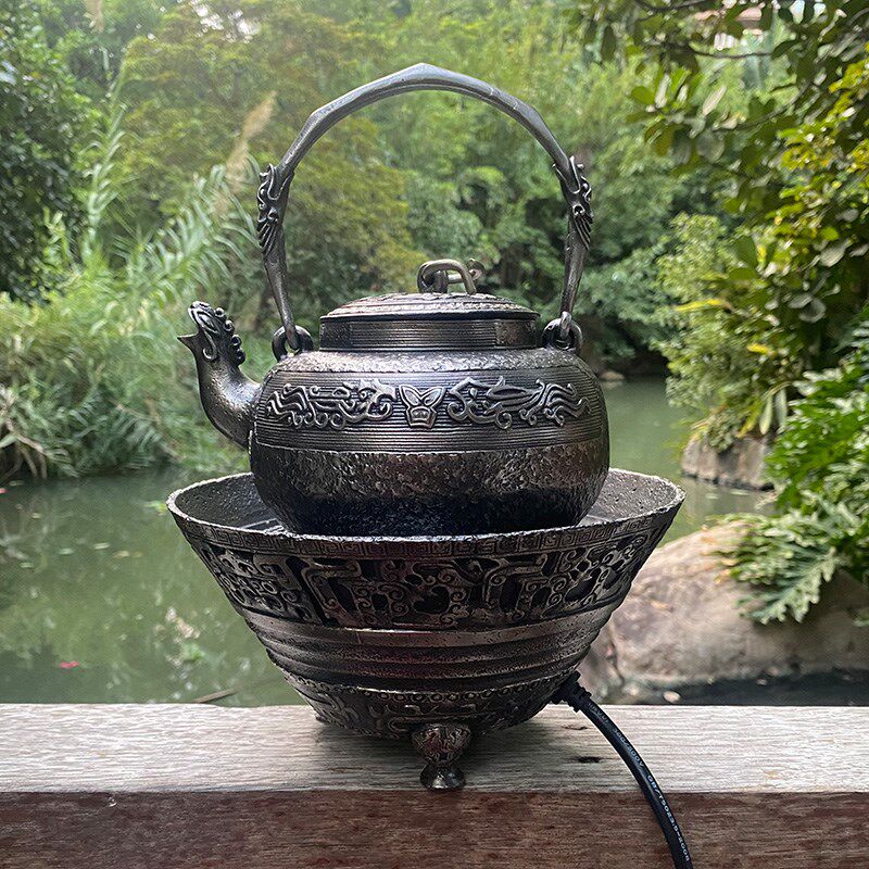 饕餮铁壶套装砂铁烧水壶泡茶煮水铸铁茶壶电陶炉日式复古手工茶具