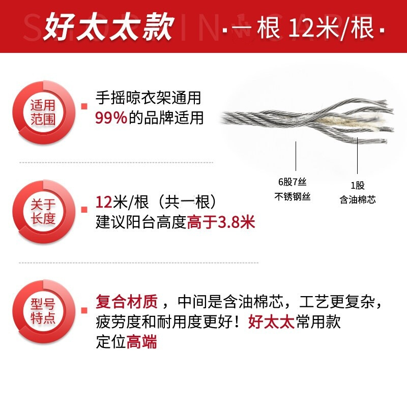 极速手动升降晾衣架配件钢丝线好手摇器双杆电Q动不锈钢太钛钢丝
