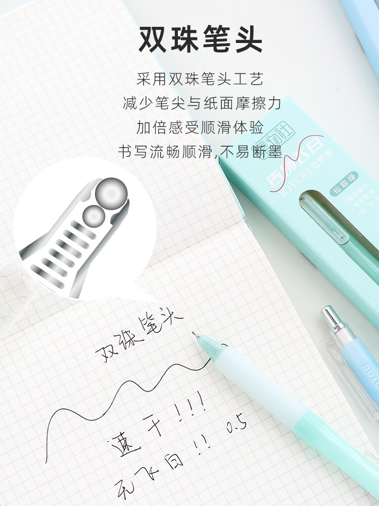JIWUSHE 젤 펜은 날아다니는 흰색 신선하고 패셔너블한 힐링 스타일 높은 외관 대용량 학생 0.5MM 빠른 건조 부드럽고 쓰기 쉬운 이중 볼펜 헤드 CS 펜 팁 프레스 펜 클립 실리콘 외장에 작별을 고합니다
