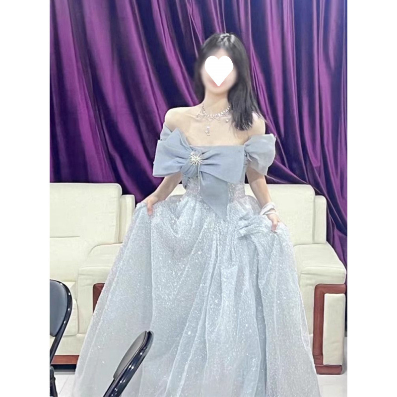 一字肩晚礼服女宴会气质轻奢小众高端主持人艺考成人礼蓬蓬纱裙