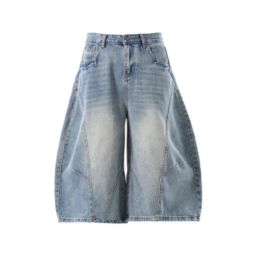 美式复古水洗牛仔弯刀七分短裤