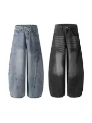 American Retro Washed Distressed Scimitar Jeans for Men and Women Loose Straight Wide Leg Floor-Length Trousers Trendy Brand New Style
