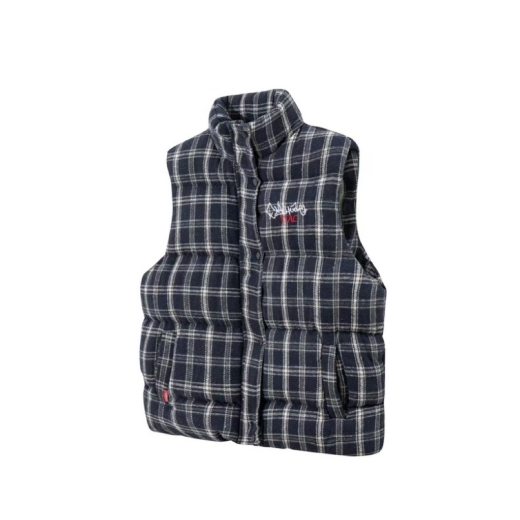 美式复古水洗做旧格子马甲