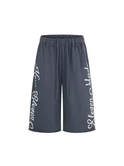 American Retro Letter Print Distressed Capri Pants for Men and Women, Summer Loose Wide-Leg Casual Sports Drawstring Shorts Trendy