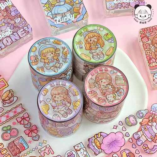 提拉多小食光pet手帐胶带可爱少女心ins防水手账咕卡装饰贴画整卷