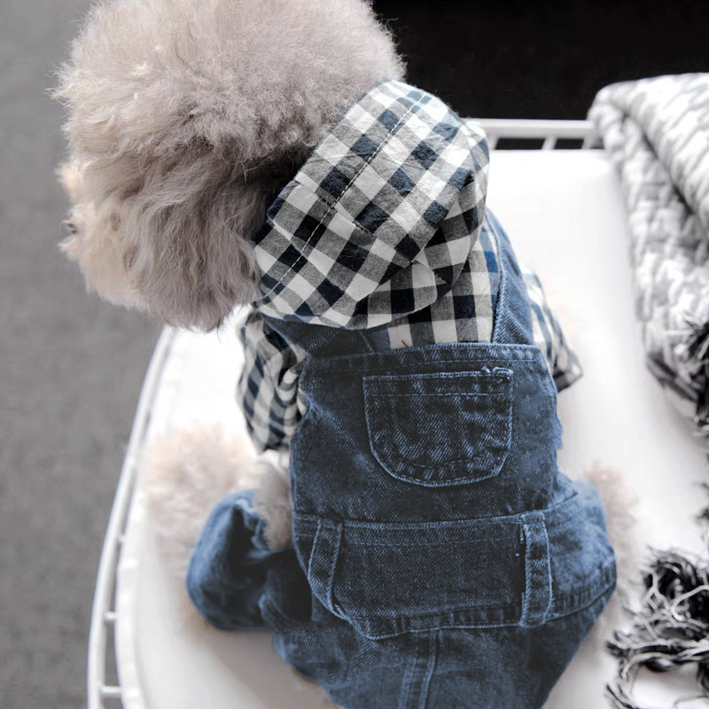 狗狗衣服春秋款泰迪加厚小型犬网红小狗冬款可爱四脚牛仔保暖背带