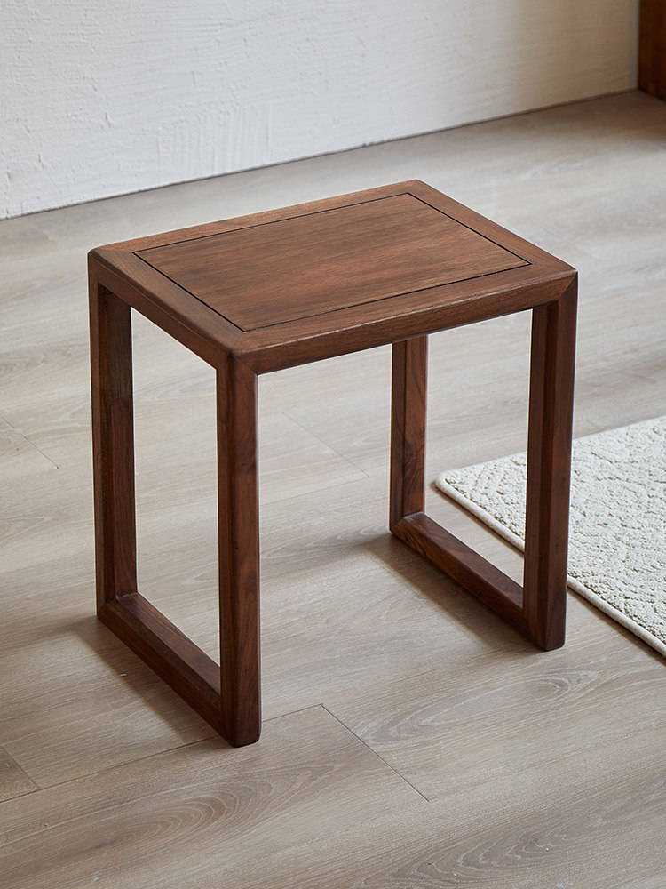 北美黑胡桃木方凳全实木家用矮凳板凳客厅简约小凳子卧室化妆凳