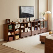 北美黑胡桃木矮书柜客厅组合落地电视柜实木收纳格子柜展示边柜子