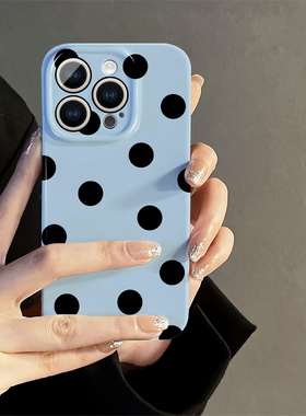 ins简约风蓝色波点适用iphone15promax苹果14新款13全包mini防摔xr创意小众高级感12菲林网红8plus11手机壳女