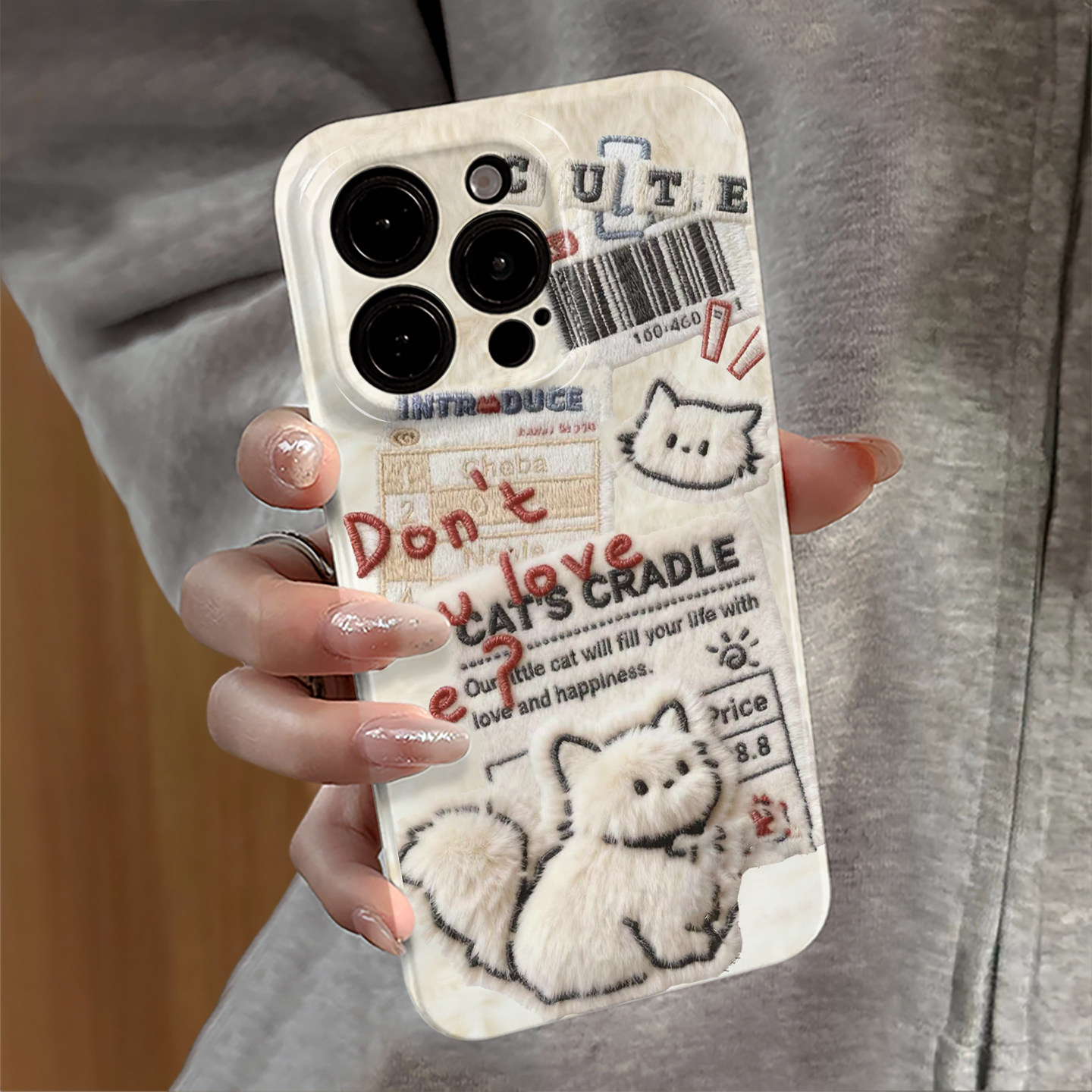 毛绒猫咪适用苹果16pro手机壳iPhone17promax冬天iP15pro新款13/14防摔套小众12可爱oppo荣耀11小米vivo红米e