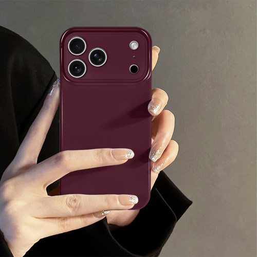勃艮第酒红色适用苹果18promax手机壳iPhone17pro简约16小众15oppo14防摔套13十八新款华为荣耀小米vivo红米