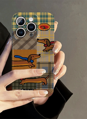 适用苹果15pro手机壳可爱女iPhone16promax新款iP13镜头14全包格纹腊肠12防摔xr保护套plus小众11高级xs硅胶