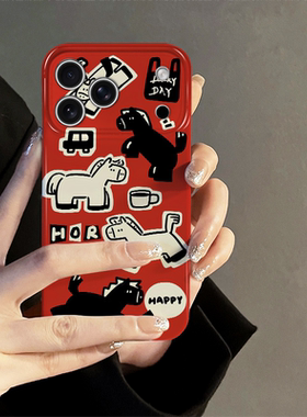 满屏小马适用苹果16promax手机壳iPhone17pro新款15pro红色14马年13防摔套oppo本命年12小米华为荣耀vivo红米