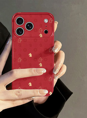 红底小马适用苹果17pro手机壳iPhone16promax新款iP15pro简约14红色13防摔套oppo12小米个性华为荣耀vivo红米