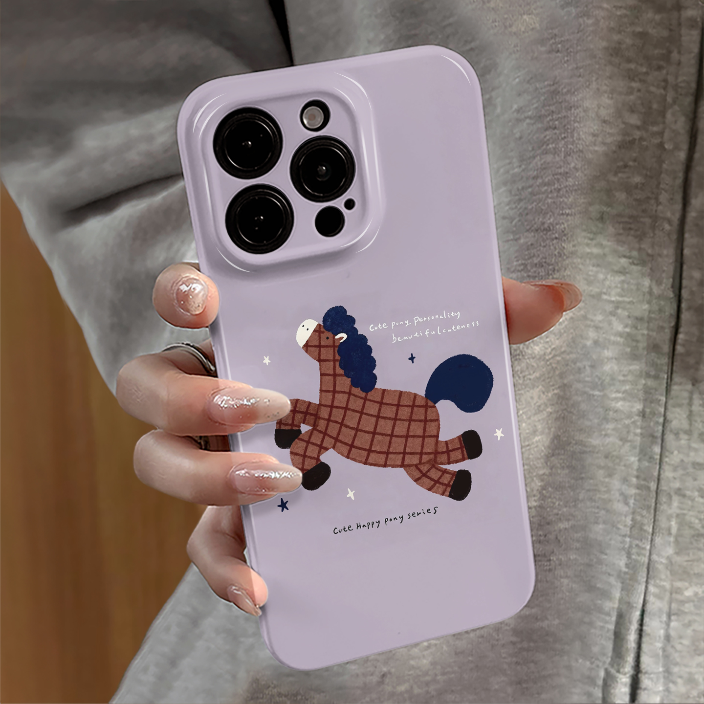 格纹小马适用苹果16pro手机壳iPhone17promax新款iP15pro马年14简约13防摔套oppo12小米卡通华为荣耀vivo红米