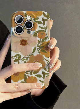 棕色花朵适用iphone15promax苹果14新款13全包mini防摔xr创意白色可爱简约小众高级感12菲林8plus11手机壳女