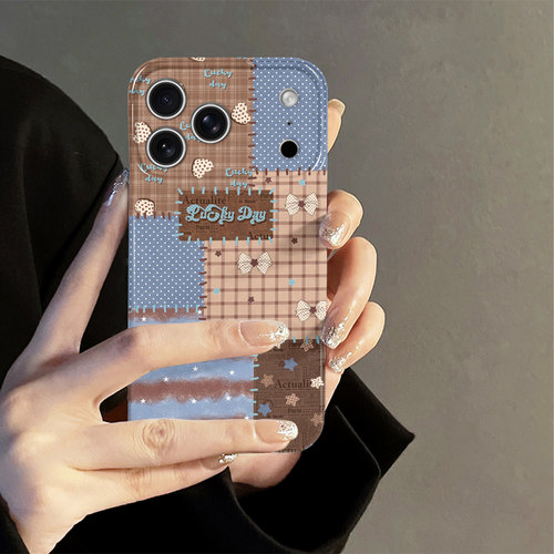 拼接格纹适用苹果18pro手机壳iPhone17promax秋冬16棕色15个性oppo14防摔套13十八新款华为荣耀小米vivo红米