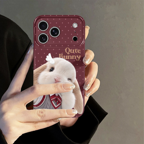 波点小兔适用苹果18pro手机壳iPhone17promax可爱16呆萌15红色oppo14防摔套13十八新款华为荣耀小米vivo红米
