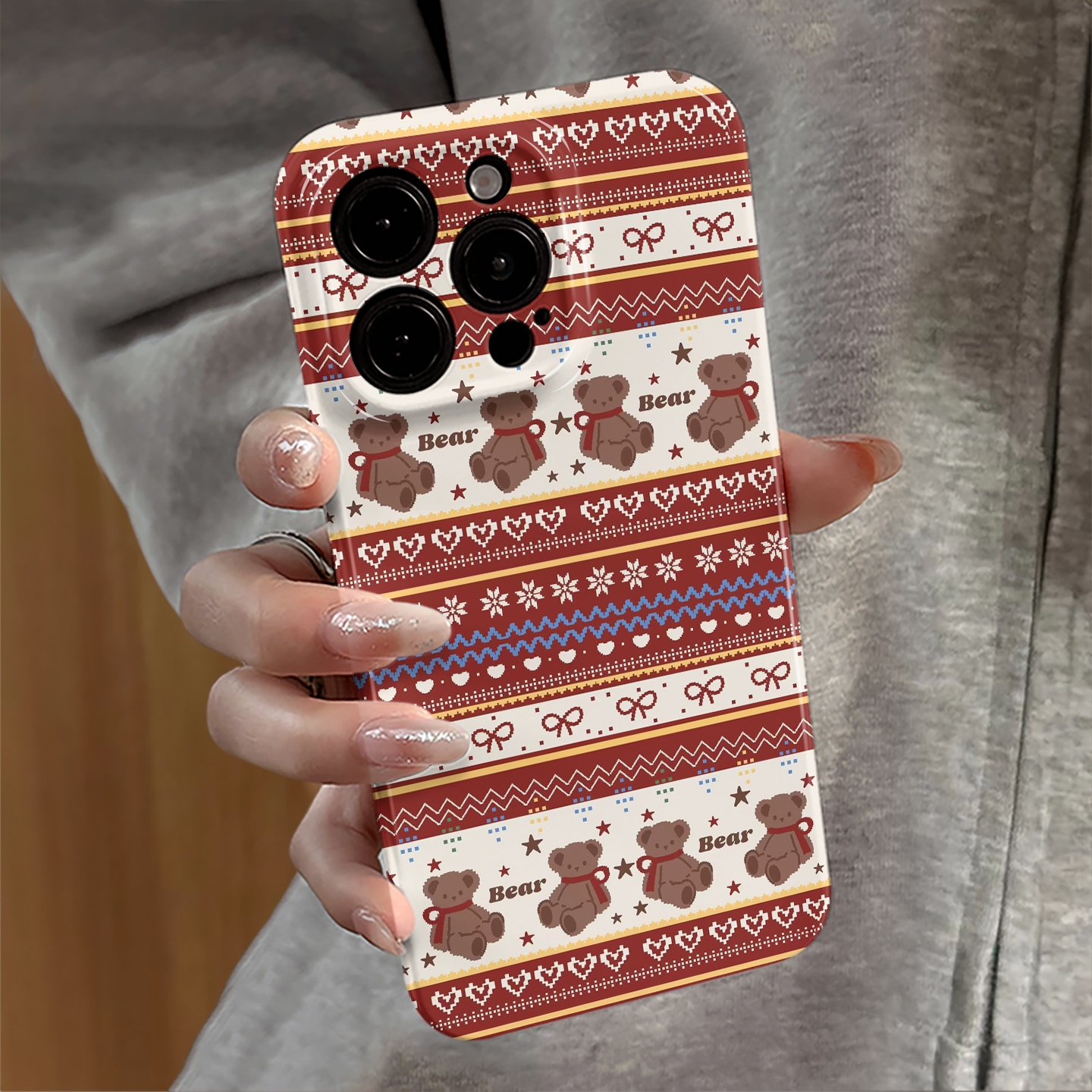 雪花小熊适用苹果16promax手机壳iPhone17pro新款iP15pro卡通14秋冬13防摔套12小米oppo华为11荣耀vivo红米e