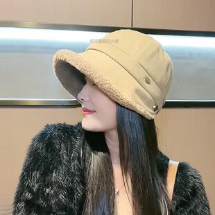 可挂口罩渔夫帽子女秋冬季鸭舌帽加绒保暖大头围显脸小适合方圆脸