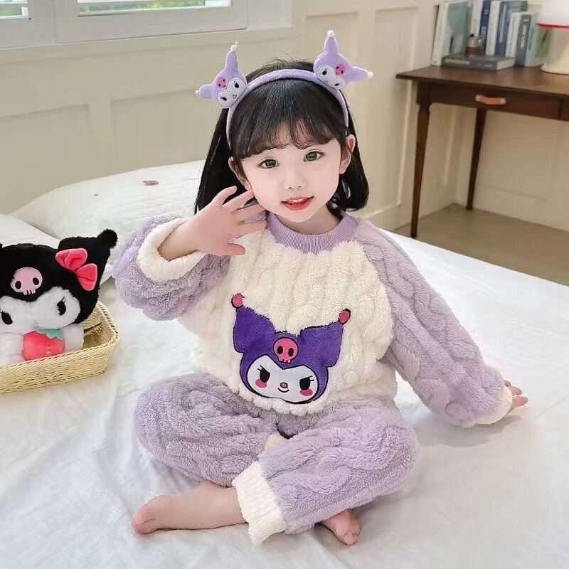 冬天儿童法兰绒睡衣超萌可爱小女孩洋气家居服秋冬新款珊瑚绒套装